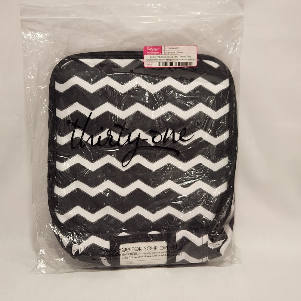 Thirty-One Perfect Potluck Set-Square Party Thermal Black Chevron 988A NEW